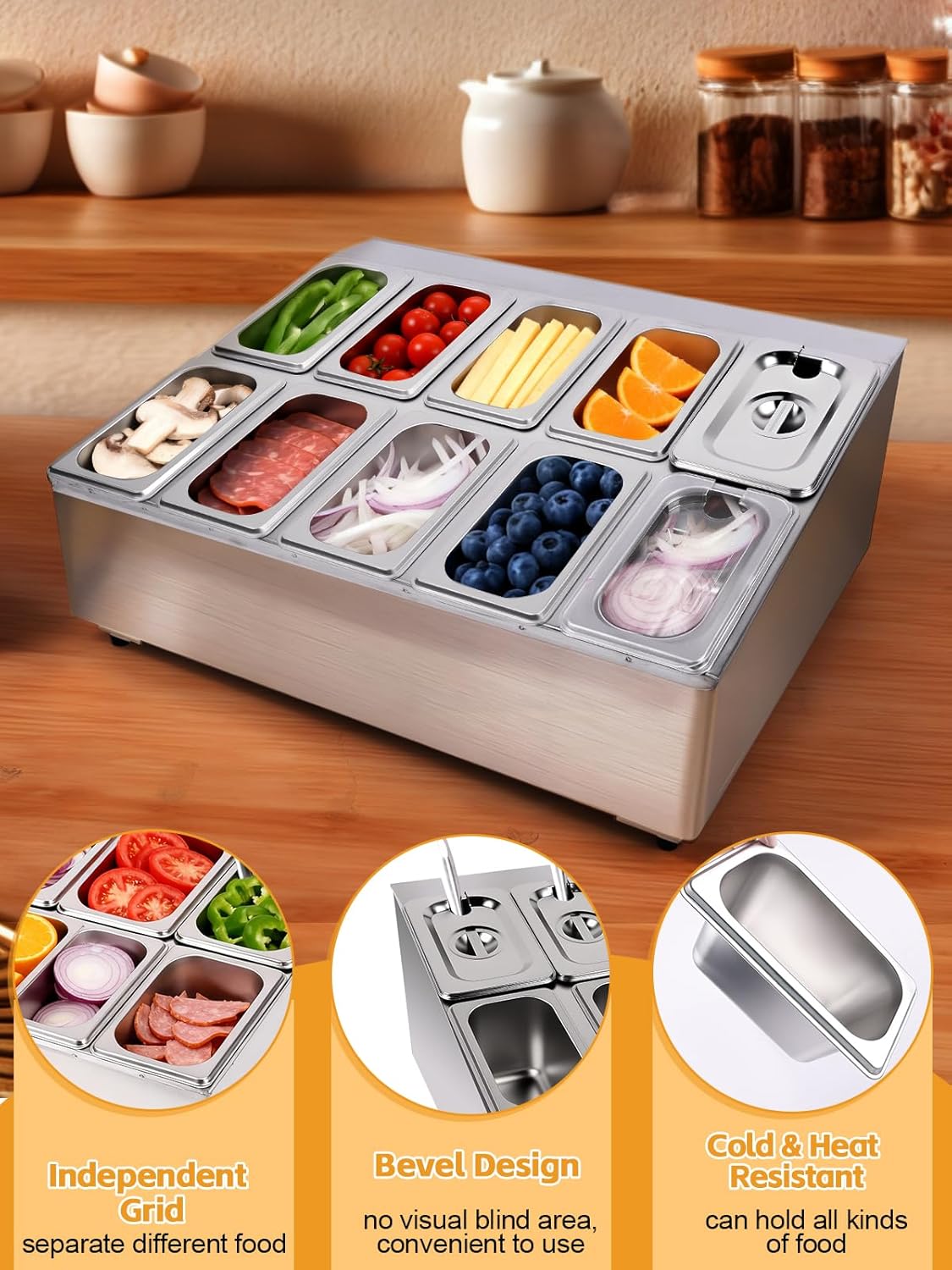 Lanstics Pizza Topping Station 10 Pans Pizza Storage Container Topping containers with Lids Spoon Condiment Organizers Buffet Containers Set for Restaurant Pizza Sauce Jam Fruit Ingredient - Image 4