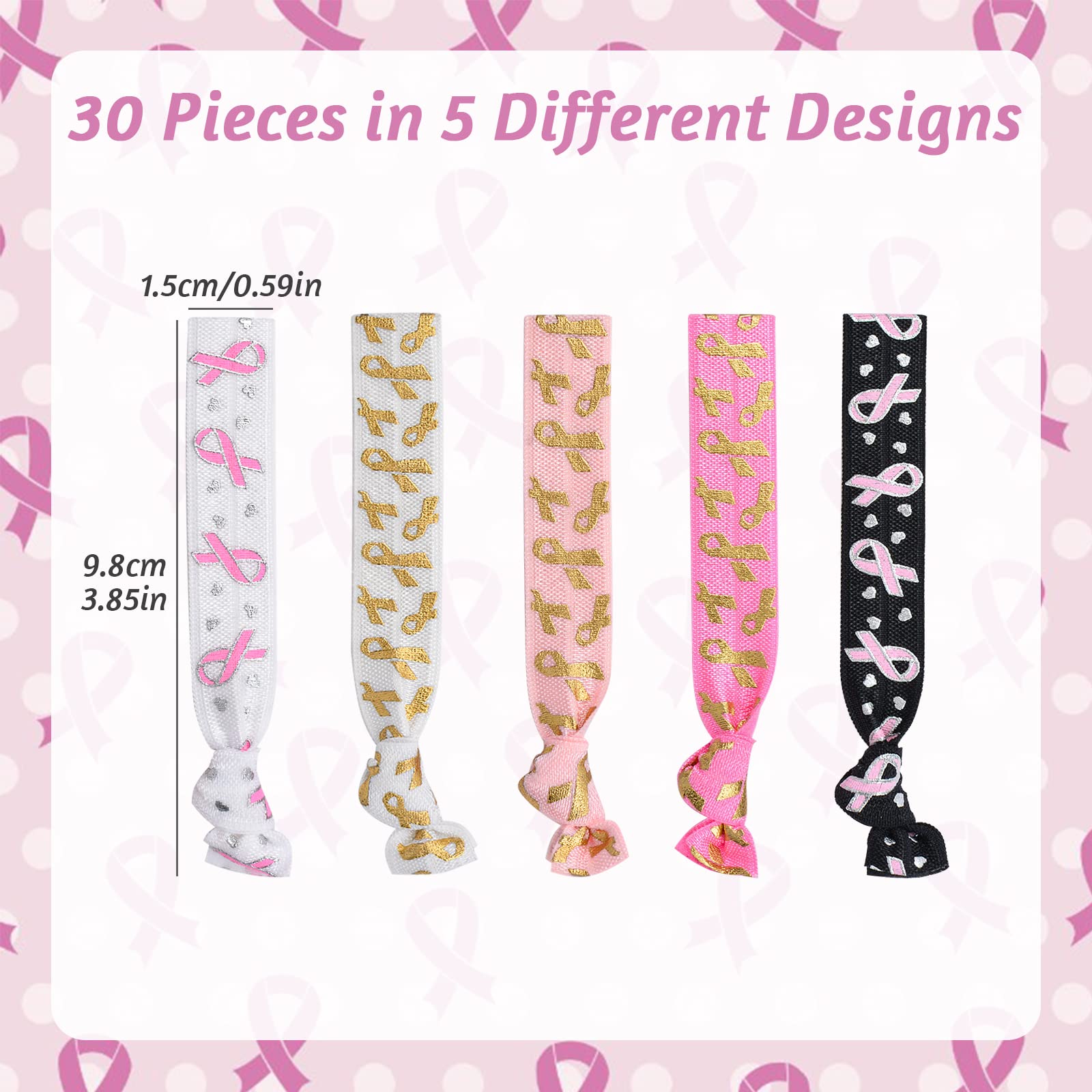 CRAFFANCY 30 PZ Ottobre Rosa Bracciale, Elastici Braccialetti Cancro al Seno Nastro Rosa di Consapevolezza del Cancro Accessori Decoration 5 Motivi per Donna Attività di Interesse Pubblico
