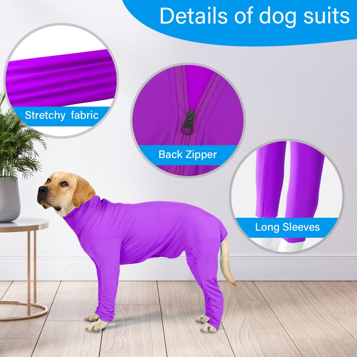 Etdane Dog Surgery Recovery Suit Dog Onesie Prevent Shedding Hair Sport Shirt Anxiety Jumpsuits Lake Purple - Image 3