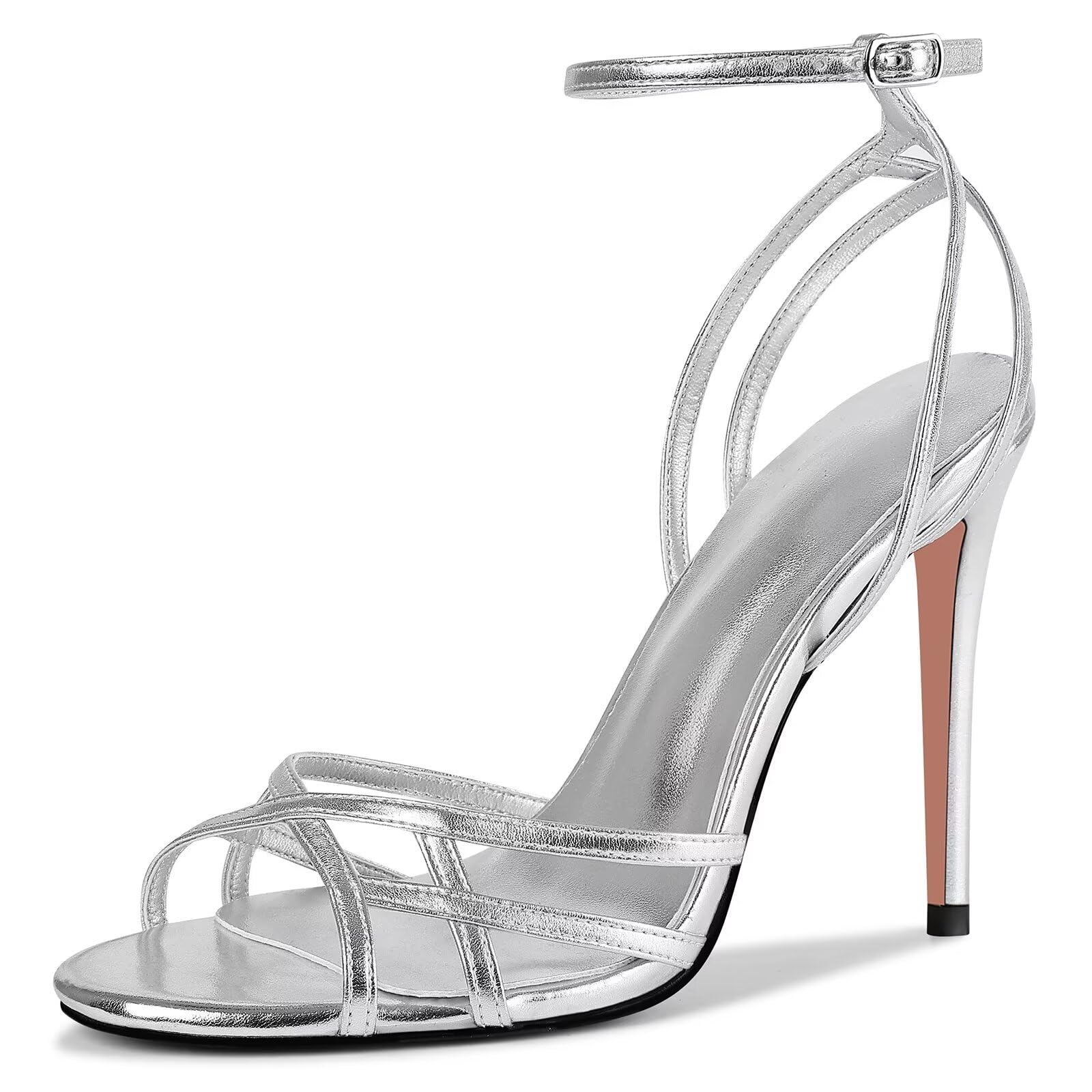 HOCHFART Womens Strappy Lace up Heels Sandals Sexy Stiletto High Heeled Open Square Toe Strap Summer Dress Shoes