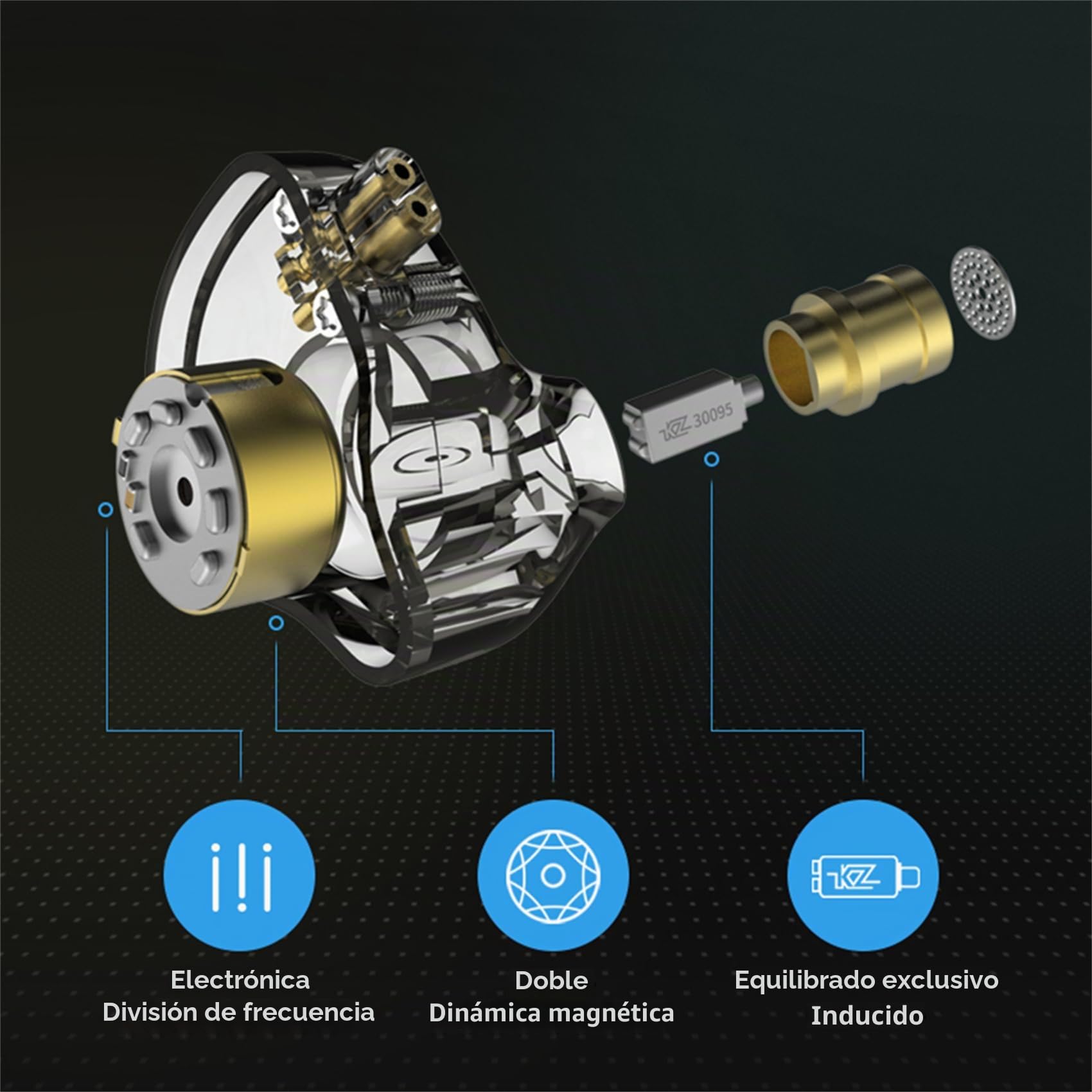 Yinyoo KZ ZSN Pro Auriculares intraurales Hybrid Dynamic Armature Aurices in Ear Monitor Dual Driver 1DD 1BA Basco Profundo Sound Earphones ergonómicos cómodos (Gris sin micrófono)