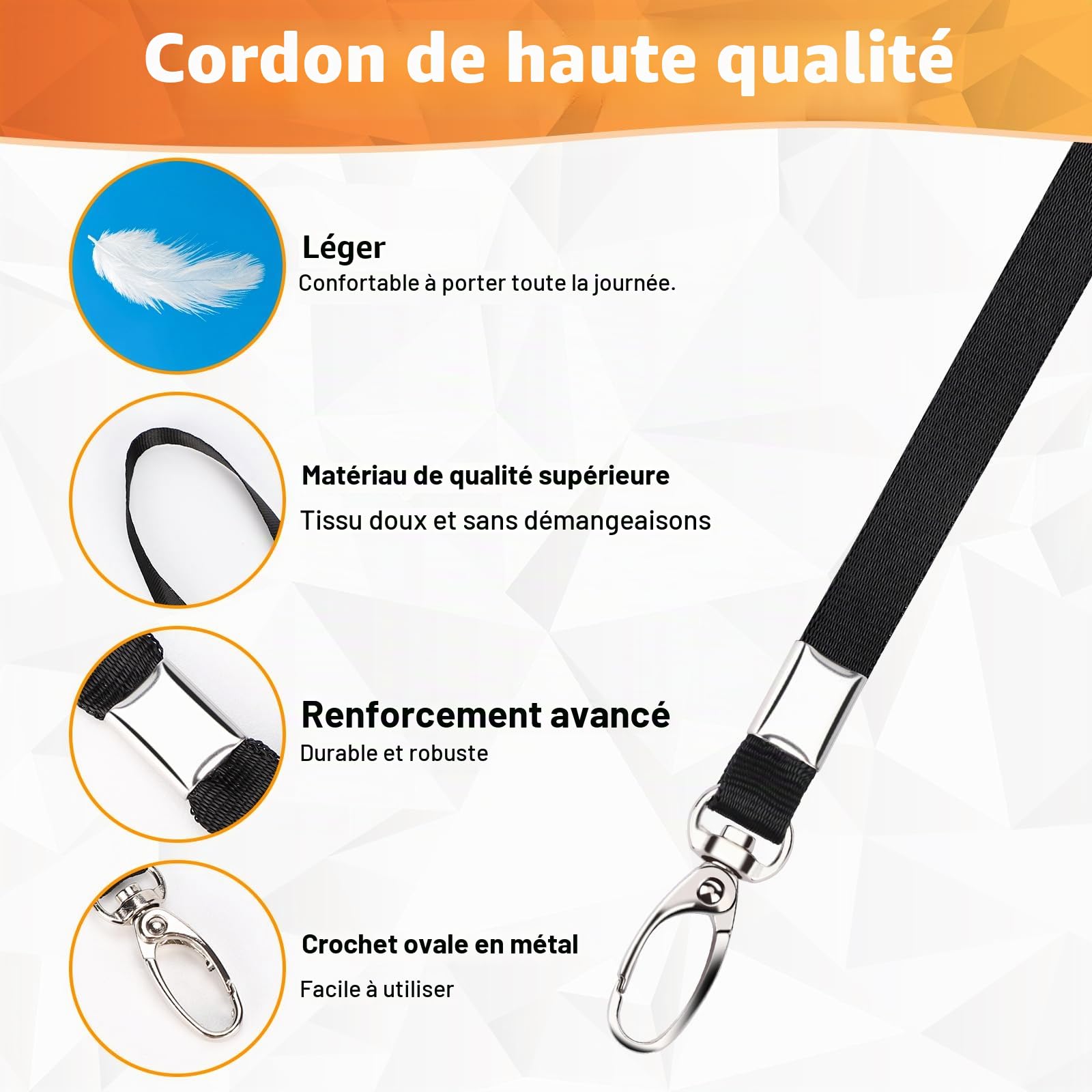 Segus Porte Badge Tour de Cou, 50 Pièces Tour de Cou Porte Clé avec Porte Badge Vertical, Transparent et Imperméable, Cordon Tour de Cou avec Clip en Métal, pour Carte Bus, Forfait de Ski (Noir)