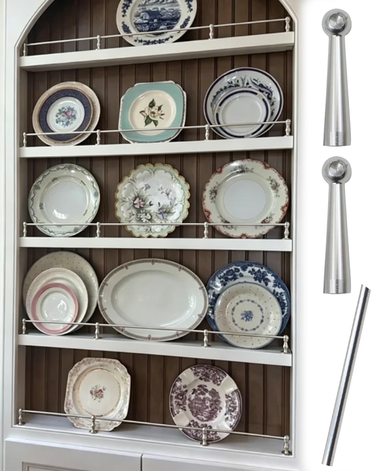 MESCXTY Kitchen Shelves Guard Rail for Cabinets, Metal Gallery Rails Shelves, Shelving Guardrail Bars Brackets Tipping, Railing Fence(Silver-C,26in/66cm)