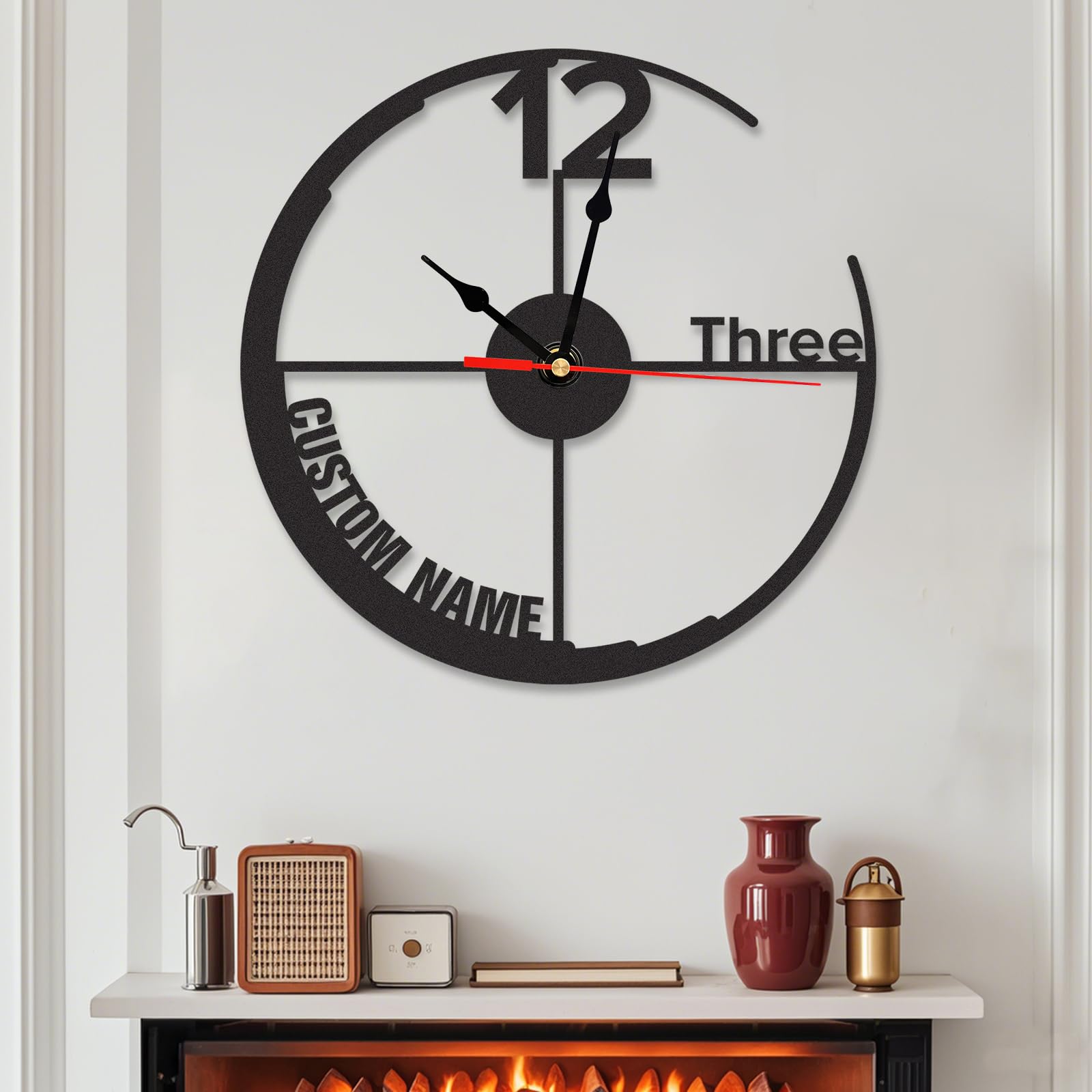 Personalized Outdoor Wall Clock, Custom Name Silent Non Ticking Clock, Battery Operated, Waterproof Modern Black Metal Wall Clocks for Patio, Pool,