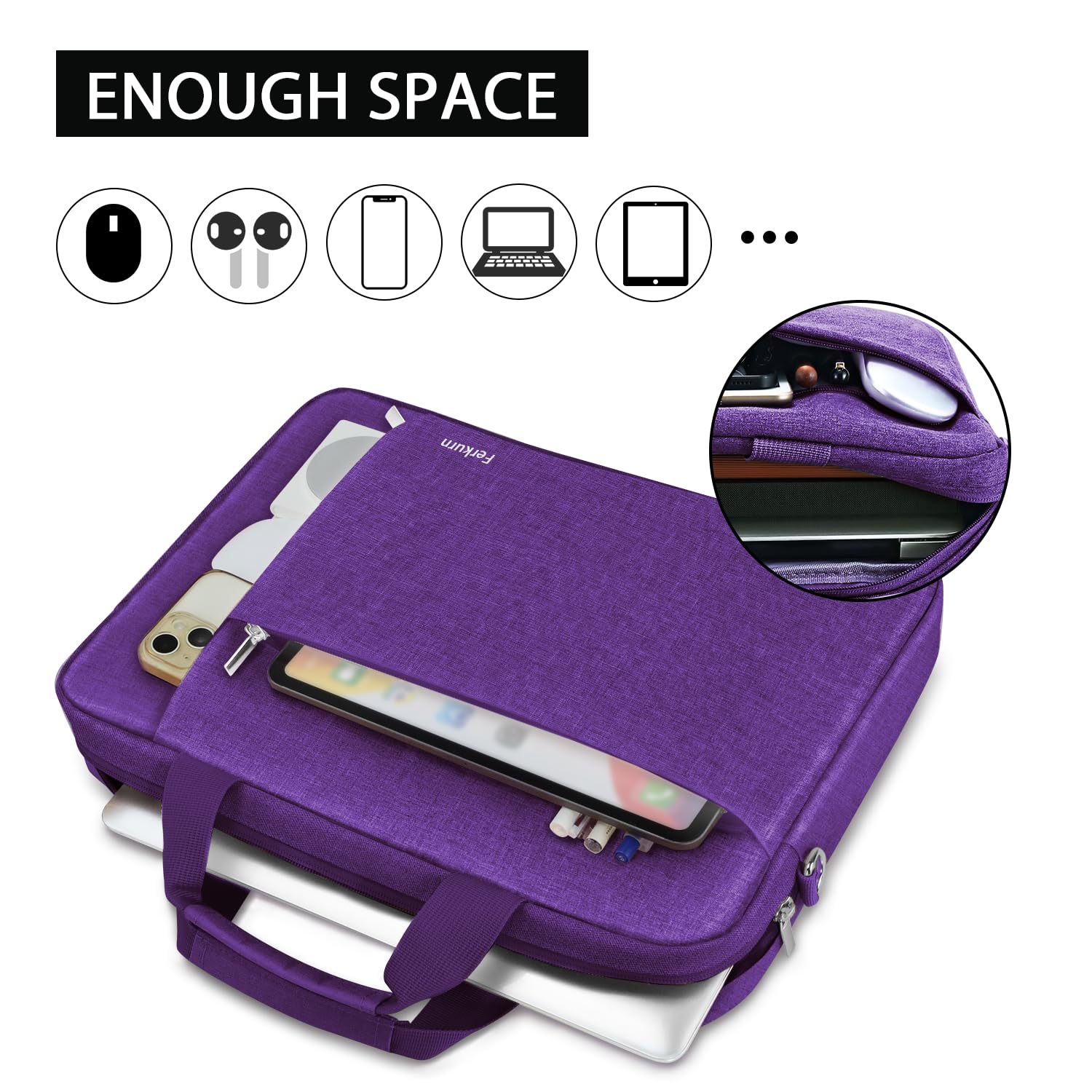 Ferkurn Laptop Bag Case for Women Men, Messenger Briefcase Computer Bag with Shoulder Compatible with Macbook Pro/Air, XPS Latitude, HP Pavilion, ASUS, Acer, Samsung, Purple, 15 15.6 16 Inch