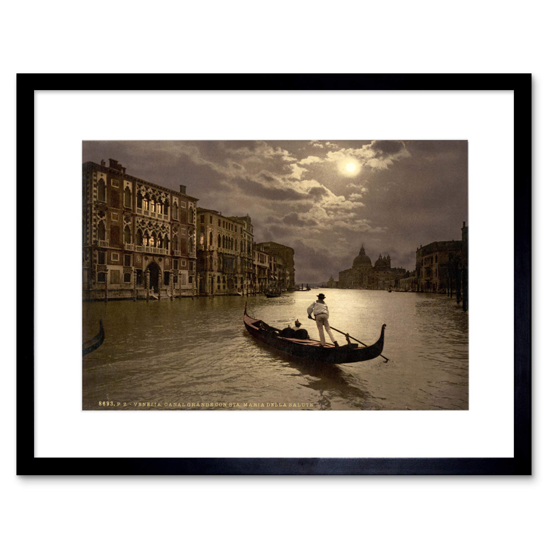 Wee Blue Coo Photo Moonlight Moon Grand Canal Gondola Venice Italy Framed Wall Art Print