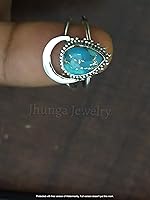 Vista 8 de Anillo azul de cobre turquesa, plata de ley 925, anillo en forma de media luna, anillo de dos bandas, Boho Chic, joyería de boda de promesa, anillo