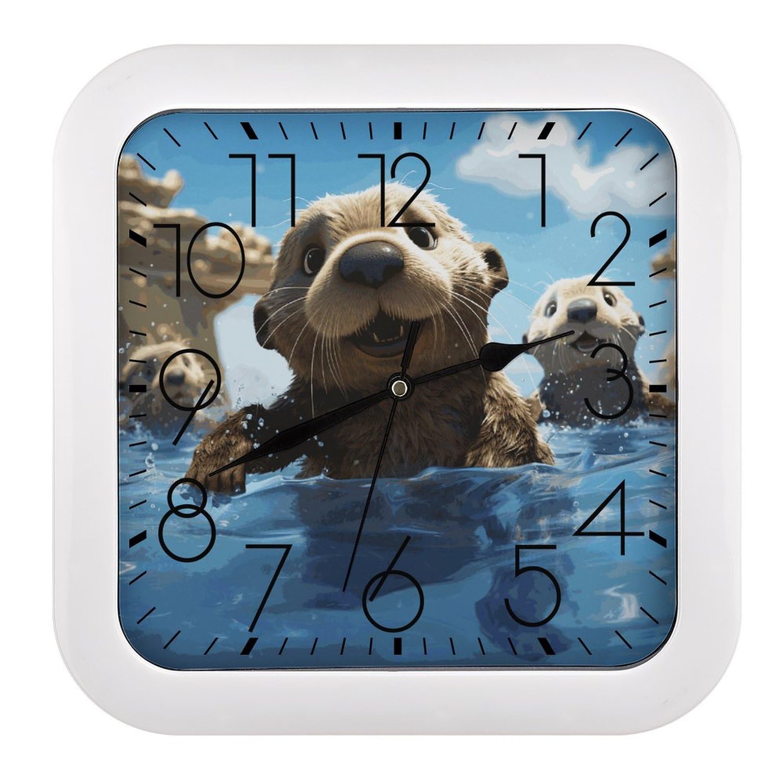 JTREHY Lovely Sea Otter Print Wall Clock The Sound is Soft Square Timepiece Fashion Precise Easy to Read Numbers | Perfect Living Room Kitchen Or Office Clocks