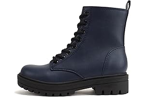 FIRM Blue Leather Lug Sole Combat Ankle Bootie Lace up w/Side Zipper
