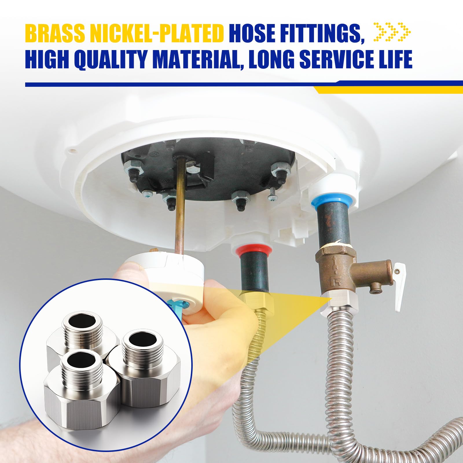 Shimeyao 8 adaptadores de tubería de latón para tubería de agua en hembra de 1/2 pulgada a 3/8 pulgadas, adaptador reductor de compresión para cocina, baño, grifo, manguera de suministro con arandela