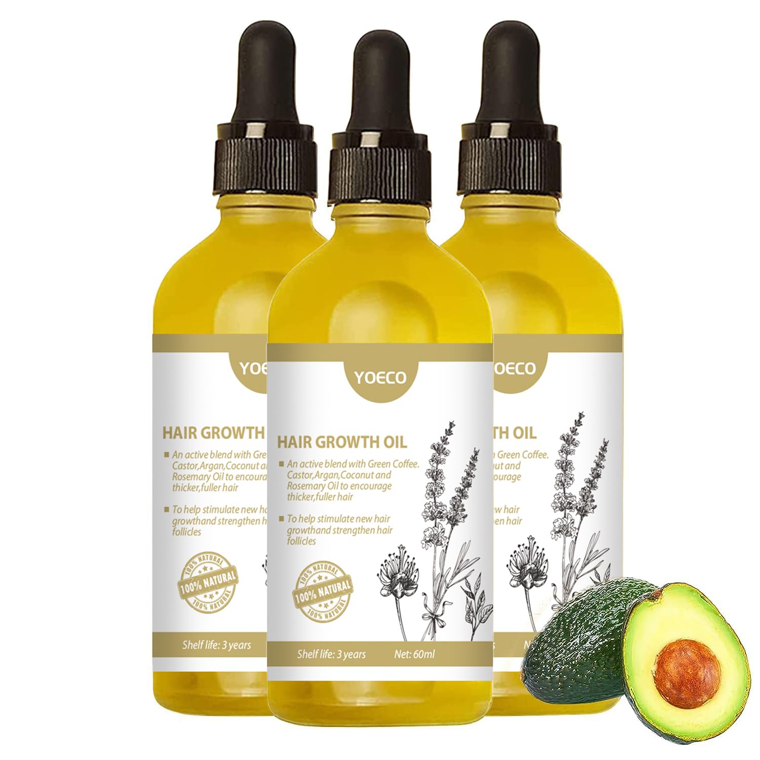 YOECO 3 PCS Carvenchi Natural Hair Growth Oil for Dry Damaged Hair, Rosemary Oil Organic for Women and Men