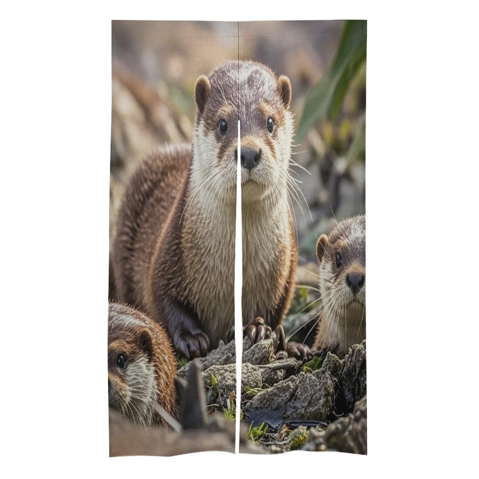 FekiLoot Animal Cute Brown Otters Door Curtain Splice Japanese Style Theme Blackout Doors Cover Hemp Door Tapestry Temperature Protection Barrier Doors Screen for Various Rooms 17W X 57L Inch