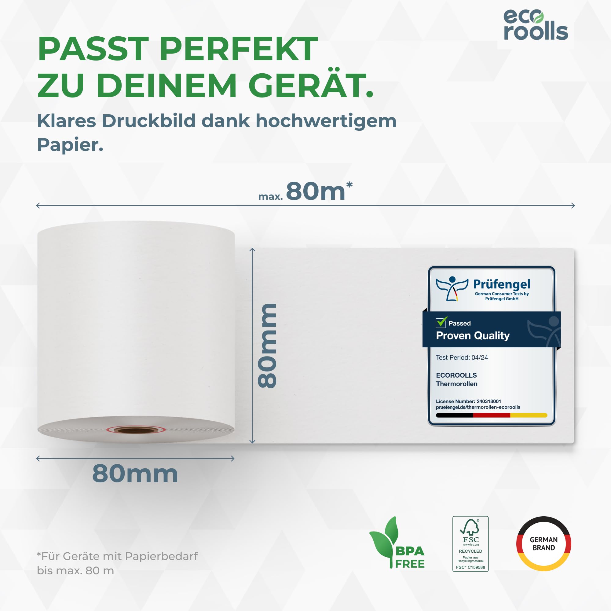 Thermorollen 80mm x 80mm x 12mm [Für alle üblichen Kassensysteme] - Kassenrollen 80x80x12 Thermo - Bonrollen Thermopapier - Geeignet für Drucksysteme mit Papierbedarf bis 80m (50 Stk)