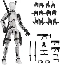 Pre-Assembly 3D Printed 5.54'' Dummy13 Action Figure, Multi-Jointed Tian13, Articulated T13 Desktop Decoration,12 in 1 Accessories, Best Birthday Festival Gift (crystal+black)