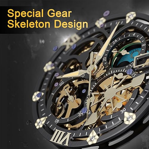 Miniatura 2 de Relojes para hombre, diseño de engranaje mejorado, reloj de esqueleto para hombre, cronógrafo, vestido de diamantes de lujo, relojes de pulsera