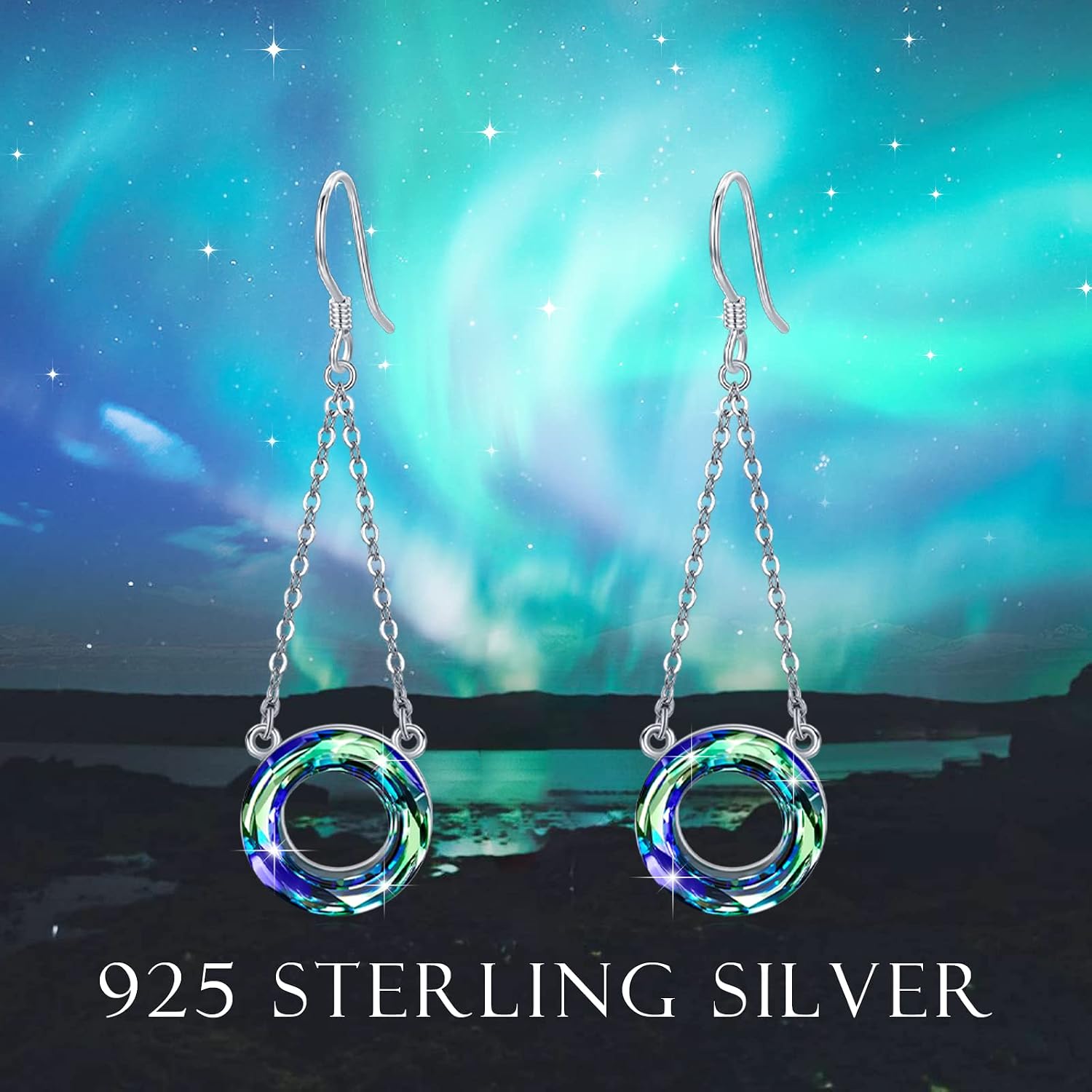 Austria Crystal Earrings S925 Sterling Silver Blue Circle Crystal Pendant Triple Hoop Earrings Jewelry for Women for Easter Mother's Day
