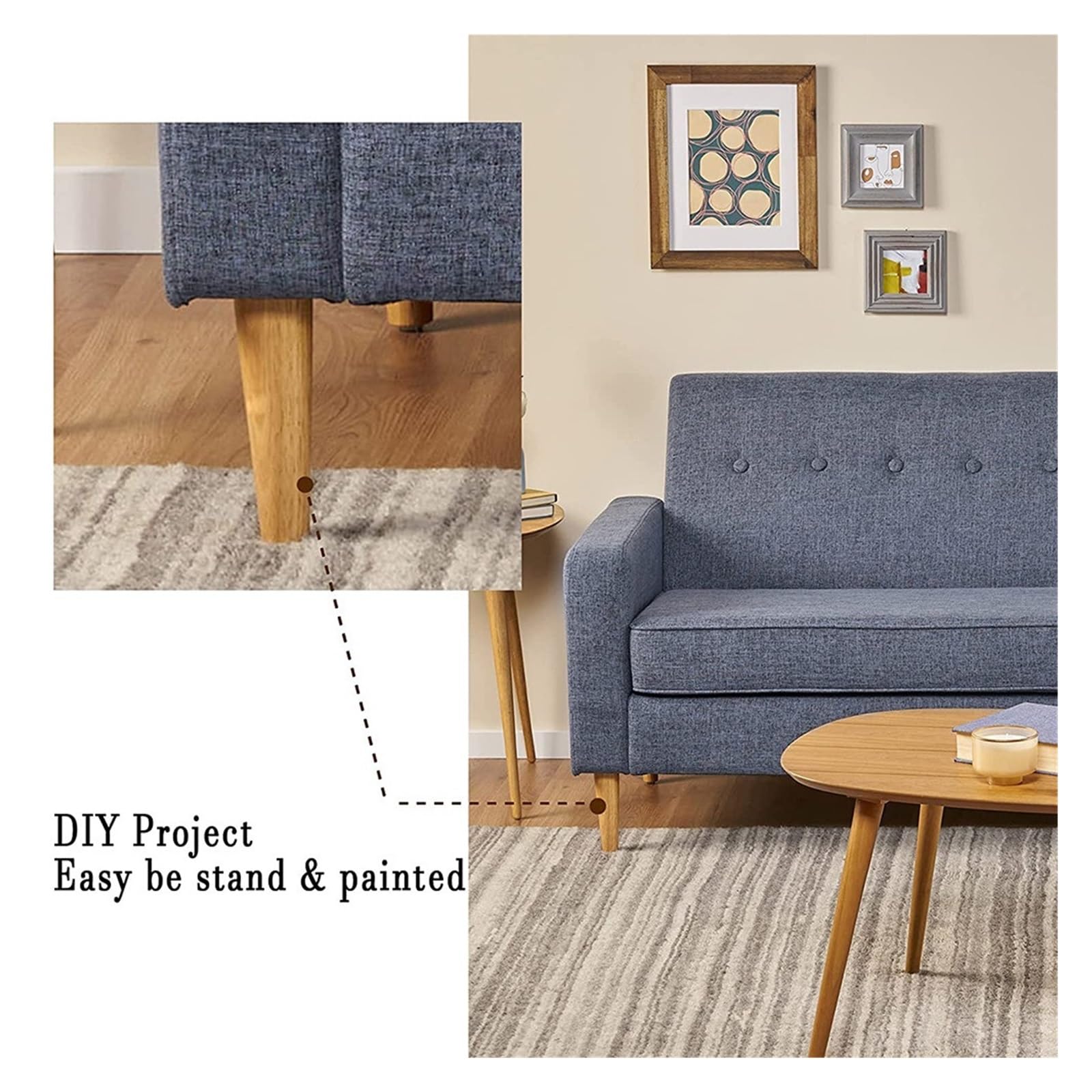 Natürliche Massivholz-Schreibtischbeine 8-60 cm Rund Ersatzmöbelbeine für Sofa, Bett, Schrank - Langlebige Edelstahlplatten für Stabilität (Neigung 60 cm)