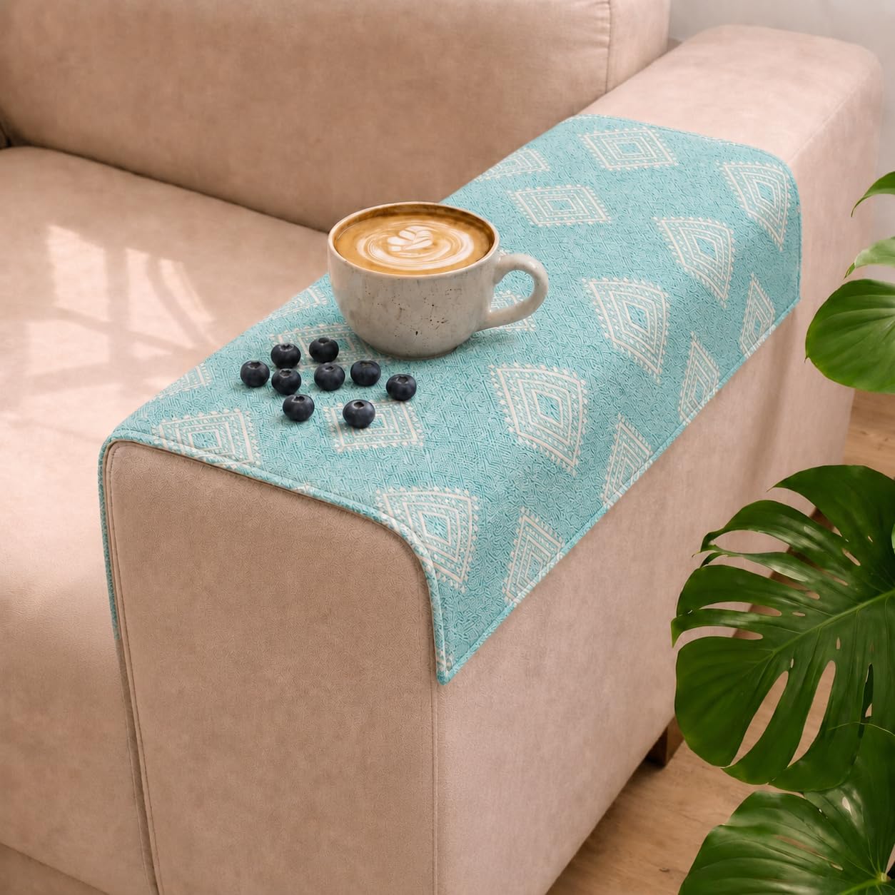 STITCHNEST 'Verdant Rekhika Stories' Sofa Armrest Cover | Elegant Jacquard Fabric, Washable & Durable for Modern Living (18 x 22 Inches)