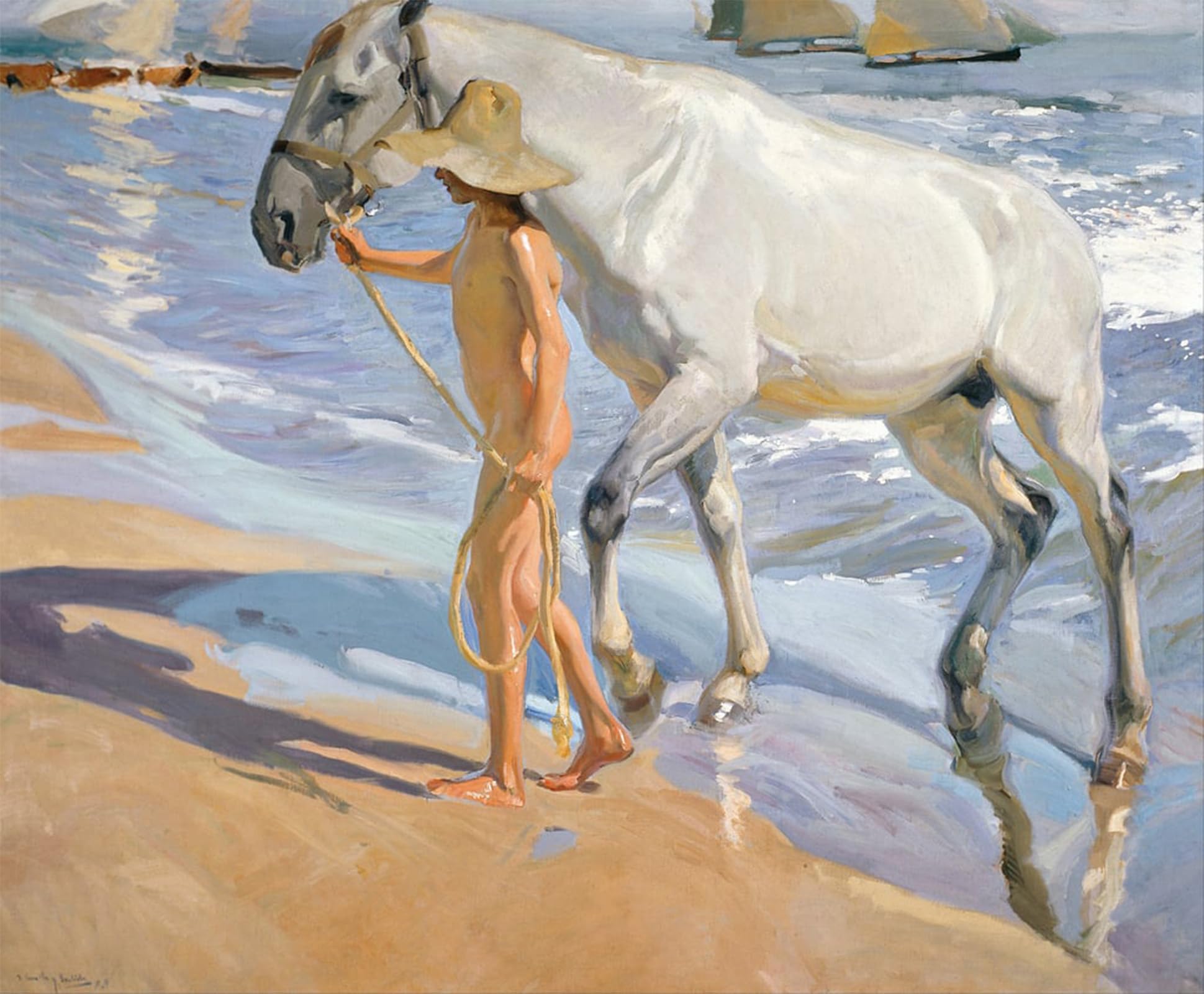 SERENDIPITP Aesthetic Poster Photo Wall Print Retro Picture Washing the Horse by Joaquín Sorolla Modern Wall Artwork for Home Decor 60x90cm
