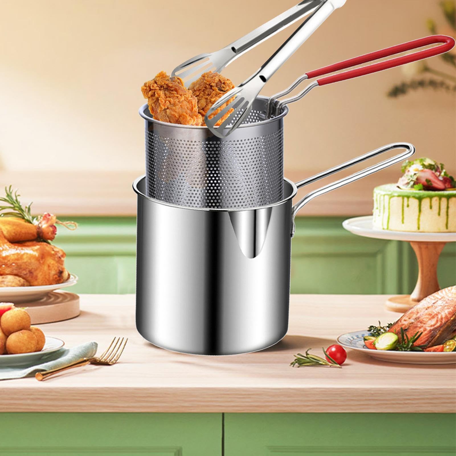 Genérico Piccola Friggitrice A : Barattolo Compatto con Clip A Maglia Filtro, Materiale Resistente alle Alta Temperatura, Ideale per Zampe Di Pollo, Patatine Fritte, Pesce, Cotolette Di Pollo E Snack