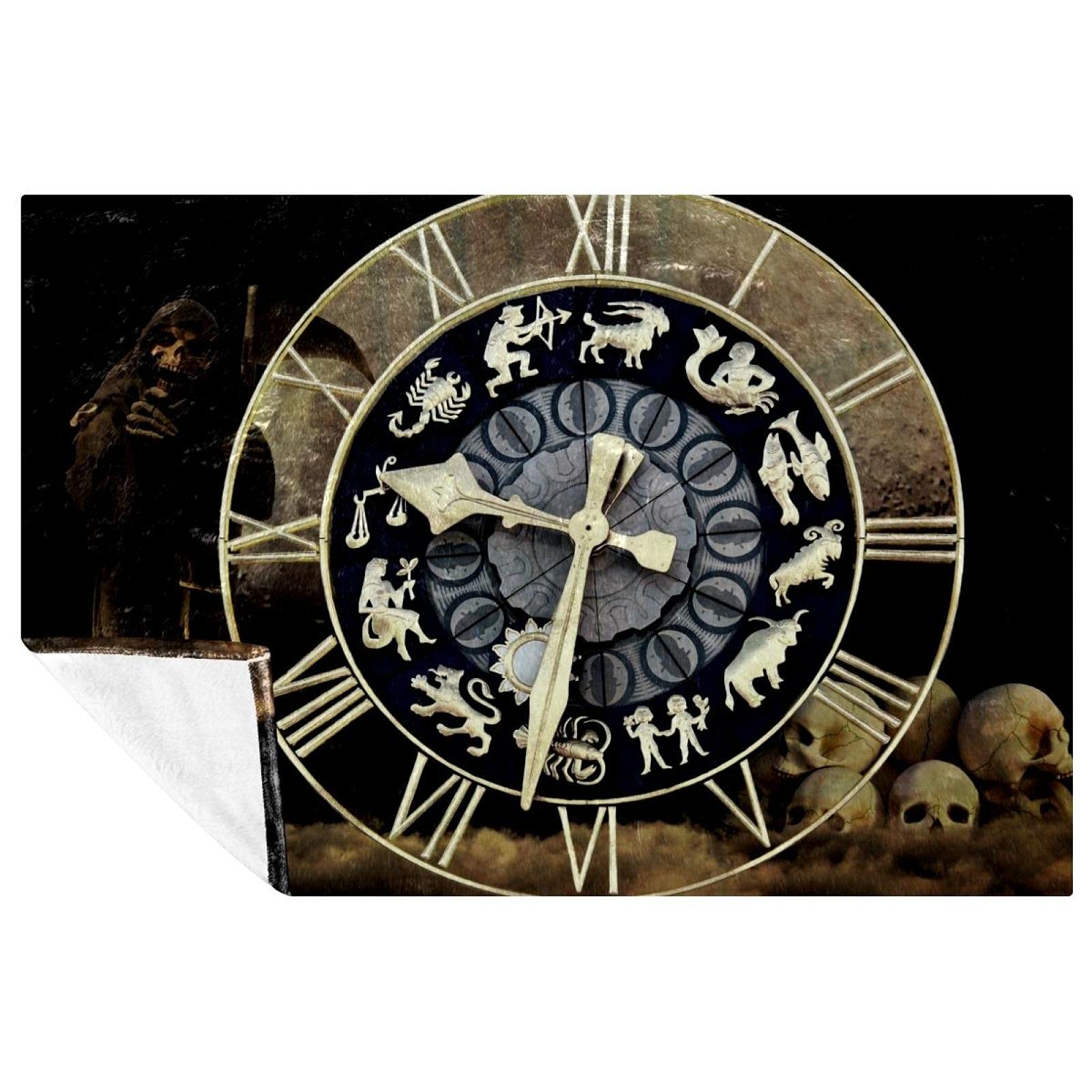 Couverture douce motif horloge Time Fate pour lit et canapé, 150x100 cm