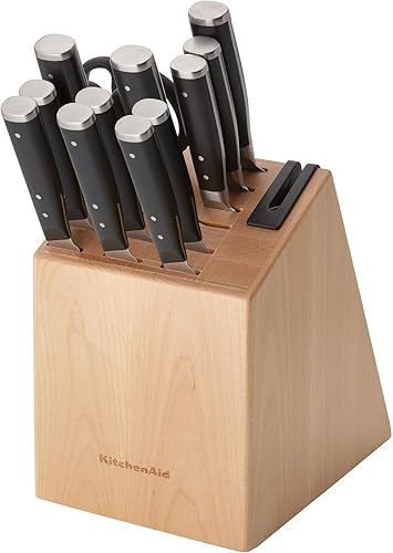 Miniatura 2 de KitchenAid Gourmet - Juego de 2 bloques de triple remache forjado de 14 piezas con sacapuntas de cuchillos integrado tabla de cortar de plástico
