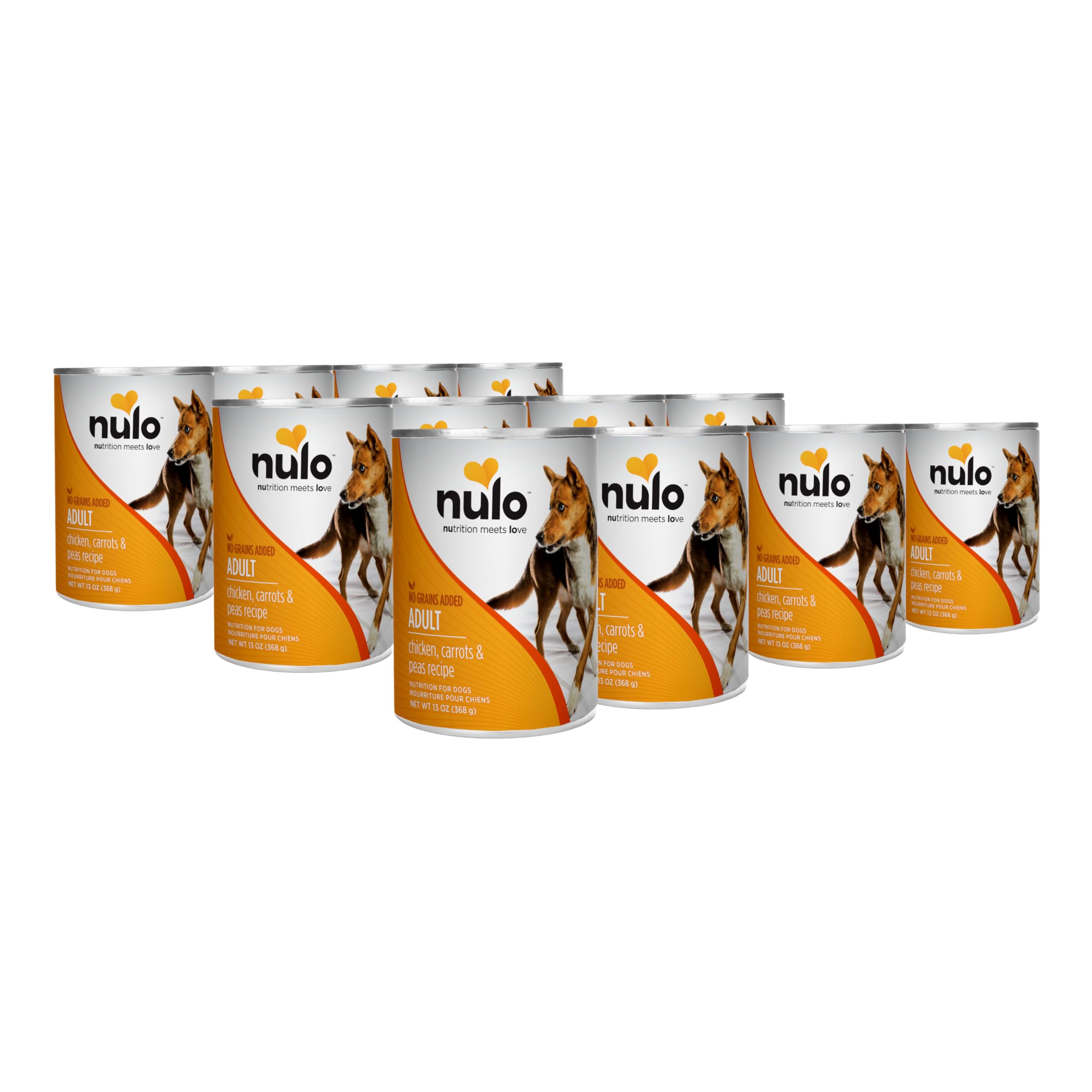 Nulo Grain-Free Chicken, Carrots, & Peas Recipe Adult Wet Canned Dog Food, 13 Ounce, 12 Cans