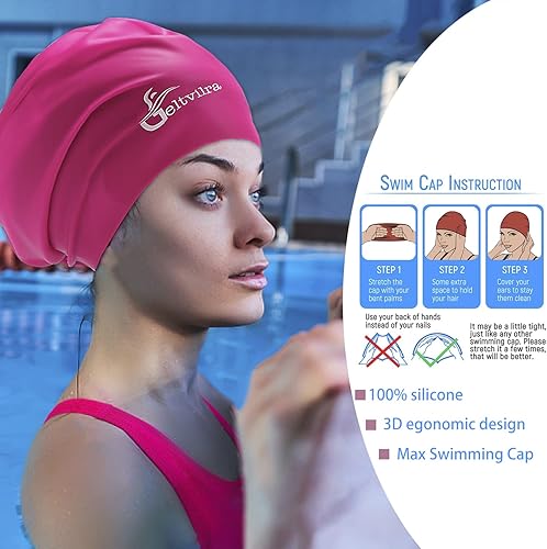 Miniatura 4 de Gorros de natación de silicona extra grandes impermeables para mujeres negras, niñas y hombres con trenzas de pelo largo, rastas para mantener el