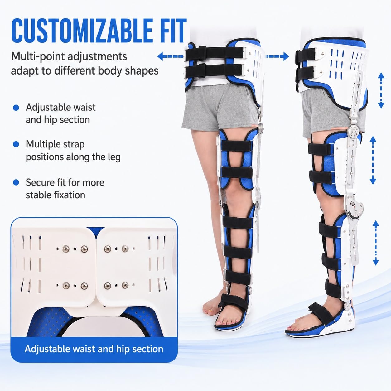 Genérico Ortesis Ajustable de Cadera, Rodilla, Tobillo y pie HKAFO Soporte para Pierna para rehabilitación postoperatoria Estabilidad Muslo Rodilla Tobillo Correa Fija Estabilizador de articulaci