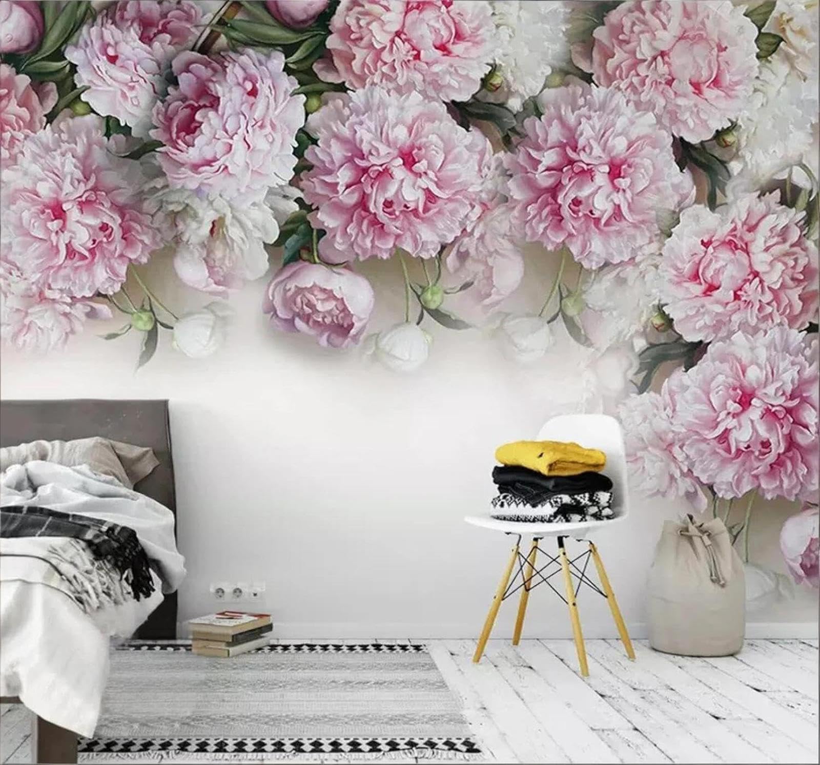 XLMING Beautiful Watercolour Pink Romantic Peony 3D Wallpaper Luxury Home Dining Decor Paste Sofa Living Room The Wall for Bedroom Mural-150cm×105cm