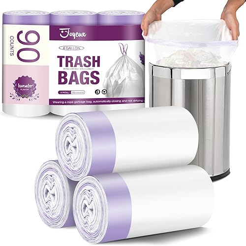Bolsas de basura pequeñas de 4 galones 90 bolsas de basura pequeñas con cordón, mini forros de basura blancos para baño, dormitorio, oficina, débil Bolsas de basura pequeñas de 4 galones 90 bolsas de basura pequeñas con cordón, mini forros de basura blancos para baño, dormitorio, oficina, débil
