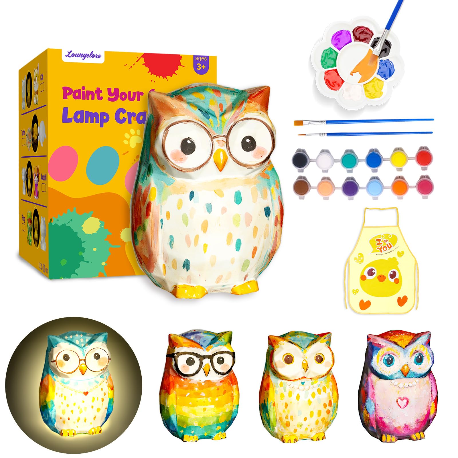Paint Your Own Owl Lamp Kit, Art Supplies Arts and Crafts for Kids Ages 8-12, DIY 3D Owl Night Light, Creativity Painting Kit Toy for Girl Boy Teen,