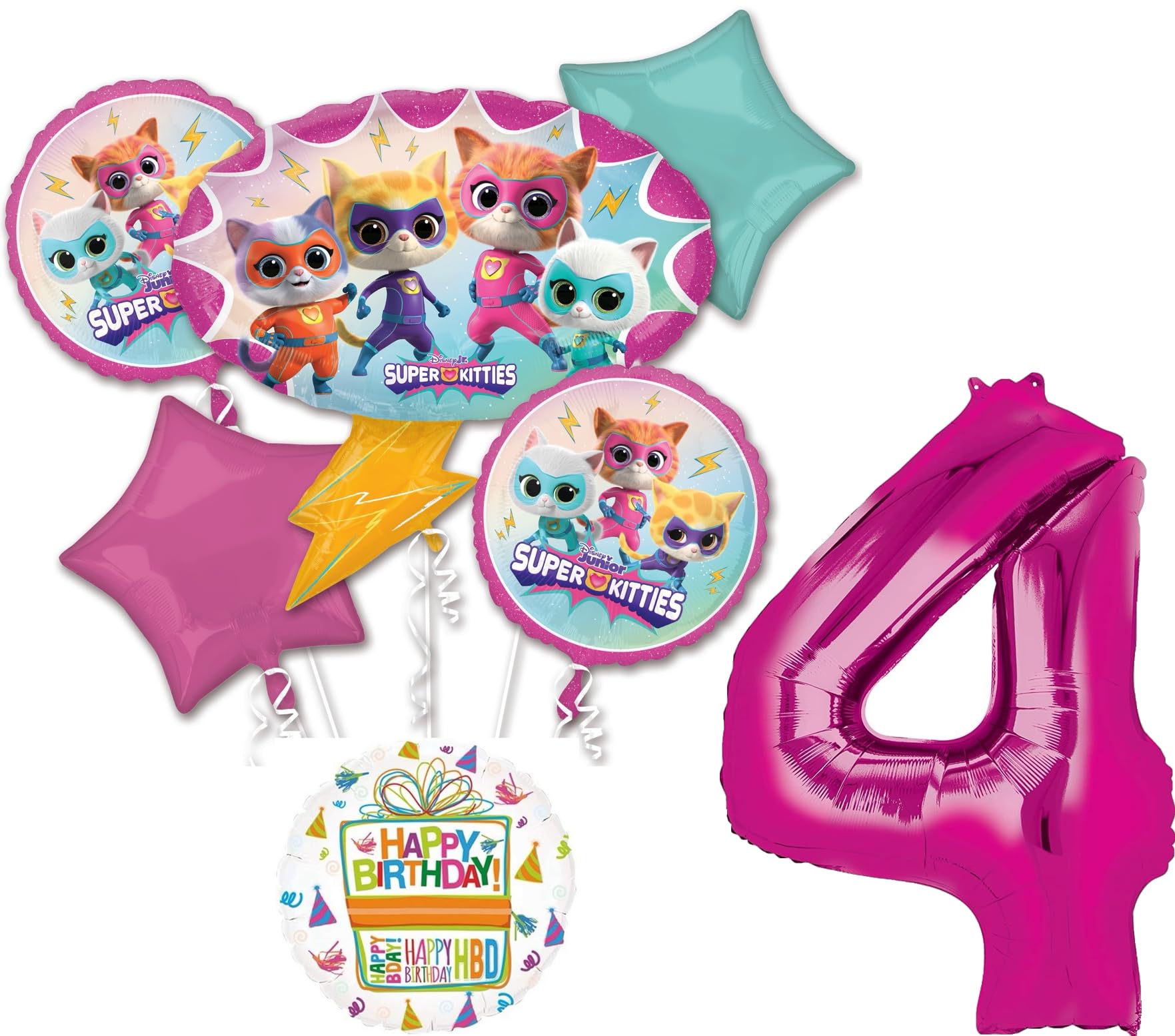 Anagram SuperKitties 4th Birthday Party Supplies 7pc Balloon Bouquet Decorations