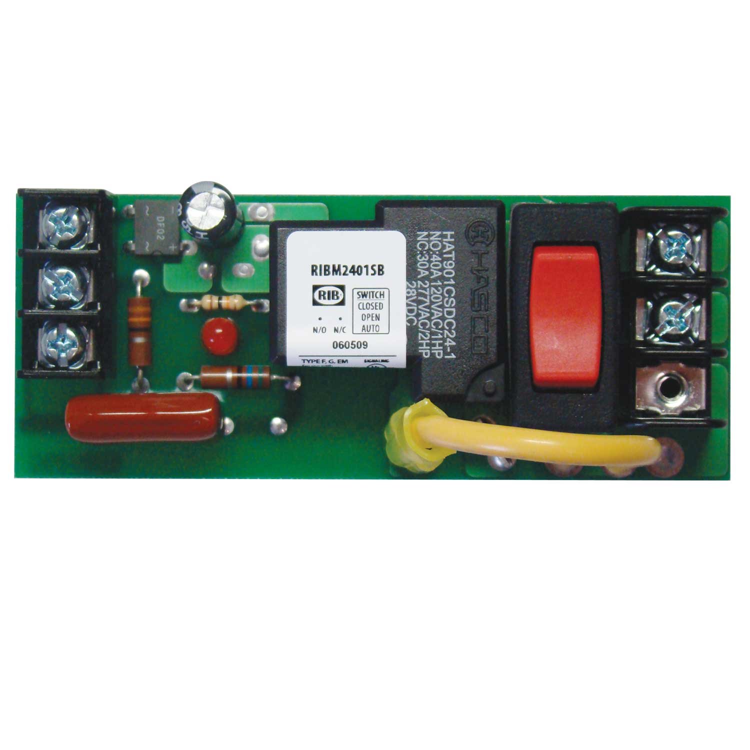 Functional Devices RIBM2401SB Power Relay, 20 Amp SPST + Override, 24 Vac/dc/120 Vac Coil, 4.00 Track Mount