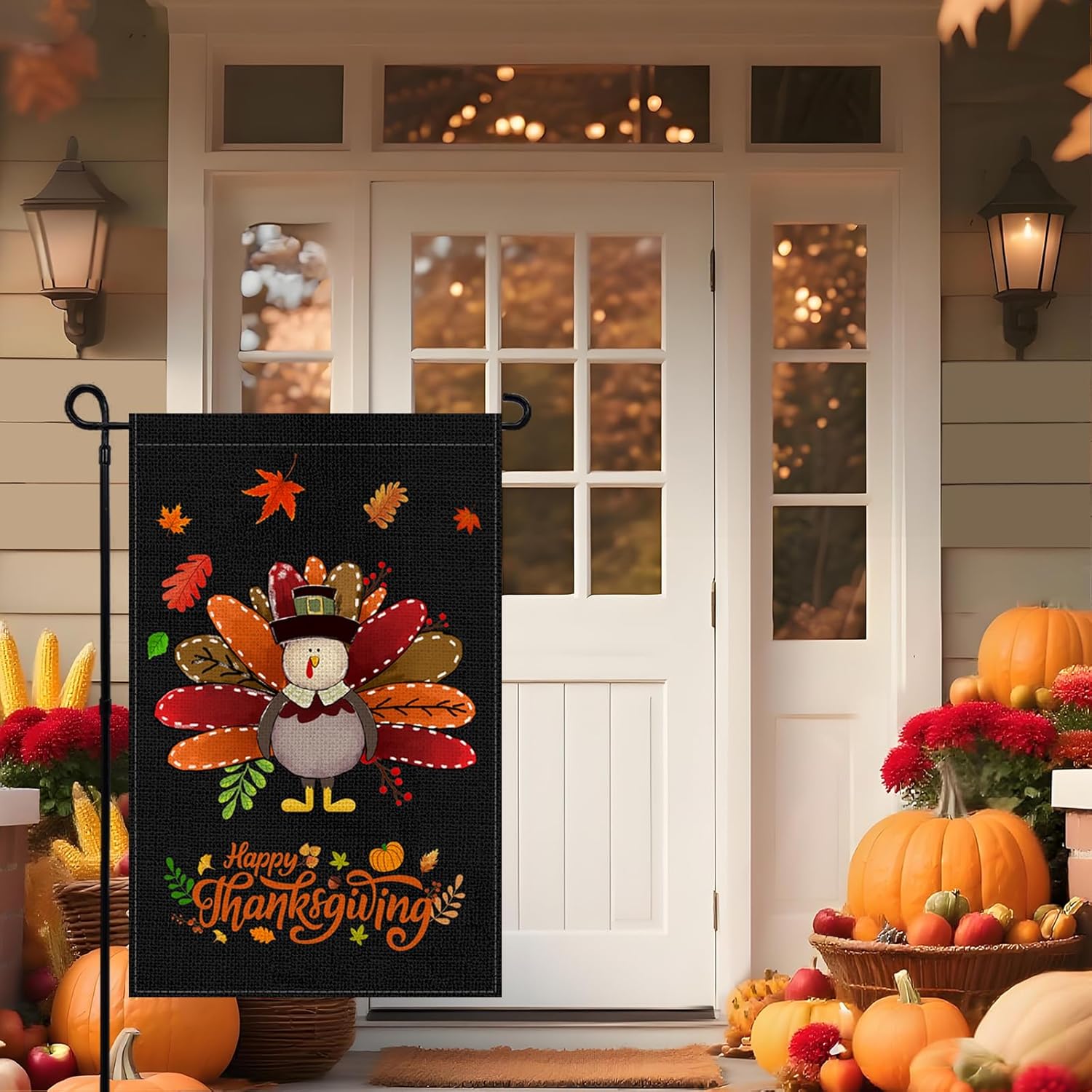 Fall Thanksgiving Turkey Garden Flag 12x18 Inch, Double Sided Bless Harvest Holiday Burlap Yard Flag for Outdoor Decoration - Image 4