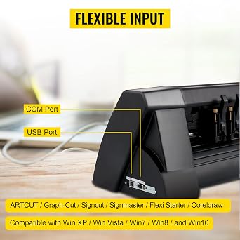 VEVOR Vinyl Cutting Plotter 375 mm Foil Cutter Max. Cutting Width 285 mm Plotter Machine Signmaster Software Plotter Windows Compatible Film Plotter Semi-Automatic Cutting Precision ±0.001 mm