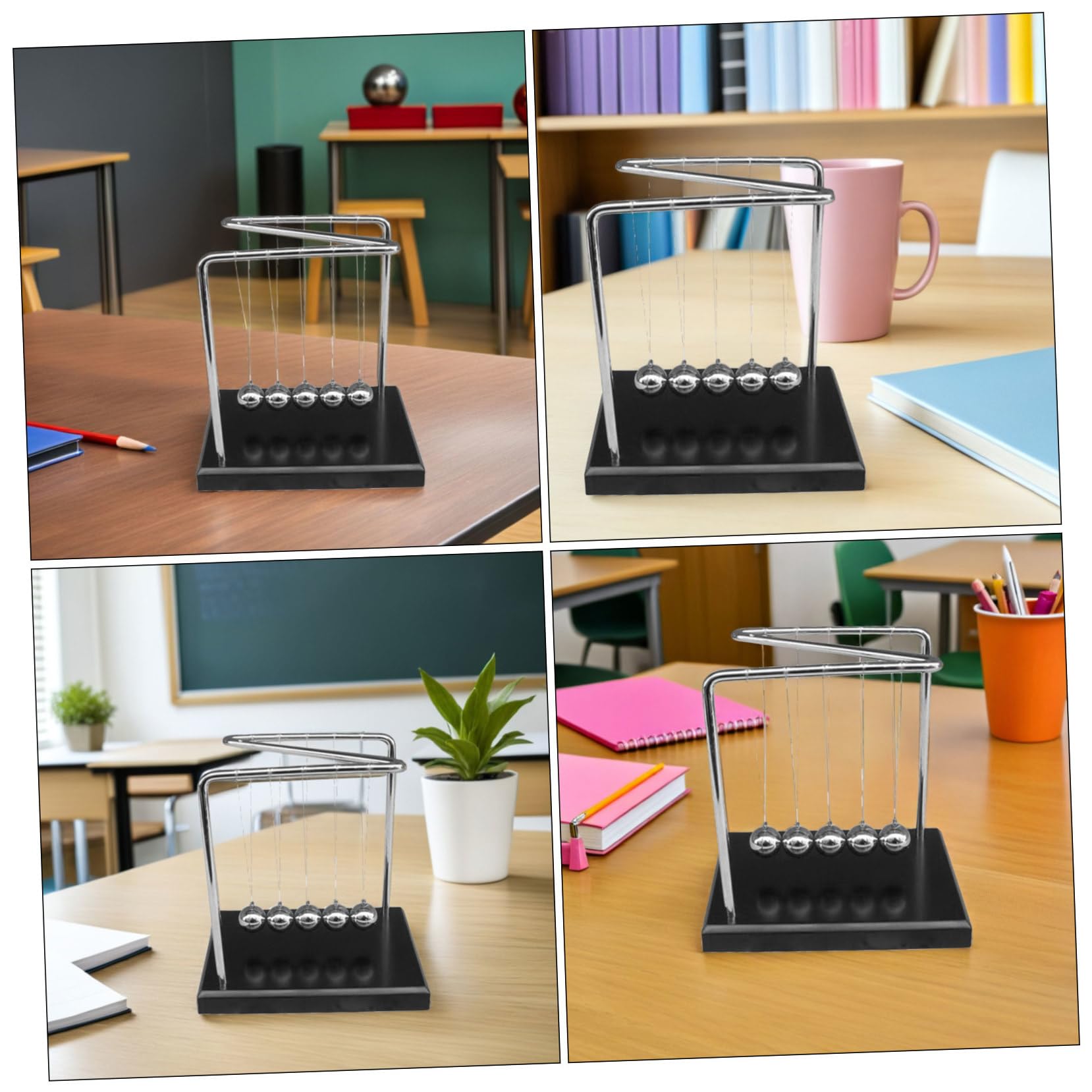 Kisangel Pendule de Newton Métal avec Base Bois pour Bureau Boule Oscillante Jouet Physique Perpétuel Décoration Scientifique pour Maison et École