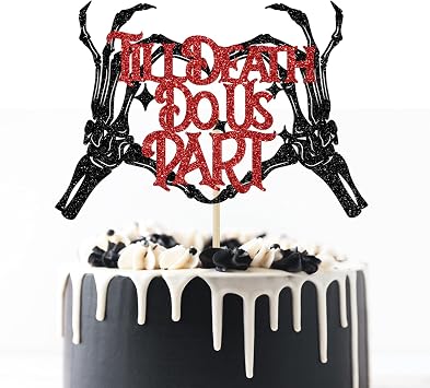 Till Death Do Us Part Cake Topper, Gothic Halloween Wedding Decorations, Bride or Die, Halloween Wedding Engagement Bachelorette Party Decorations, Black and Red Glitter