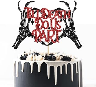 Till Death Do Us Part Cake Topper, Gothic Halloween Wedding Decorations, Bride or Die, Halloween Wedding Engagement Bachelorette Party Decorations, Black and Red Glitter