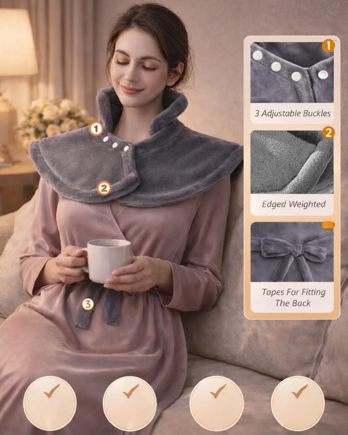 Premium Heating Pad for Neck, Shoulders and Back Pain Relief, 2.5lb Weighted Large 24"x33" Wearable Electric Heating Pad, Fast Heating, ETL Certified, Gift for Women and Men, Ideal for Mom & Dad-Grey - Image 4