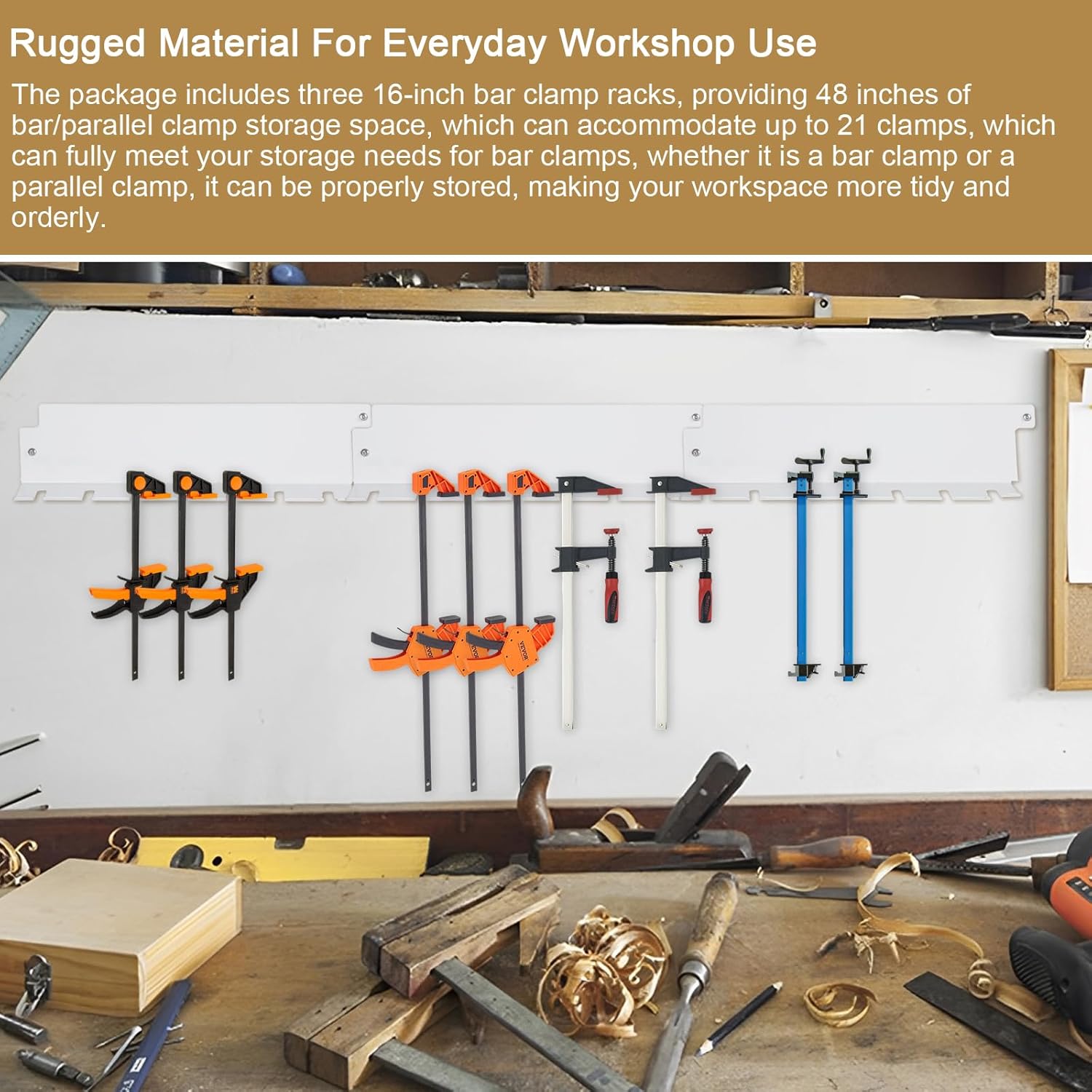 3 Pack Bar/Parallel Clamp Rack, Bar Clamp Storage Rack, 16 inch Parallel Bar Clamp Rack, Easy and Quick to Align