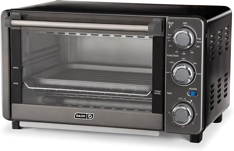 Dash Express Toaster Oven - Space-Saving Countertop Design - Versatile Use with adjustable temperature dial & Quick Heat-Up System - Dishwasher Safe Accessories - Bake, Broil & Toast - Black