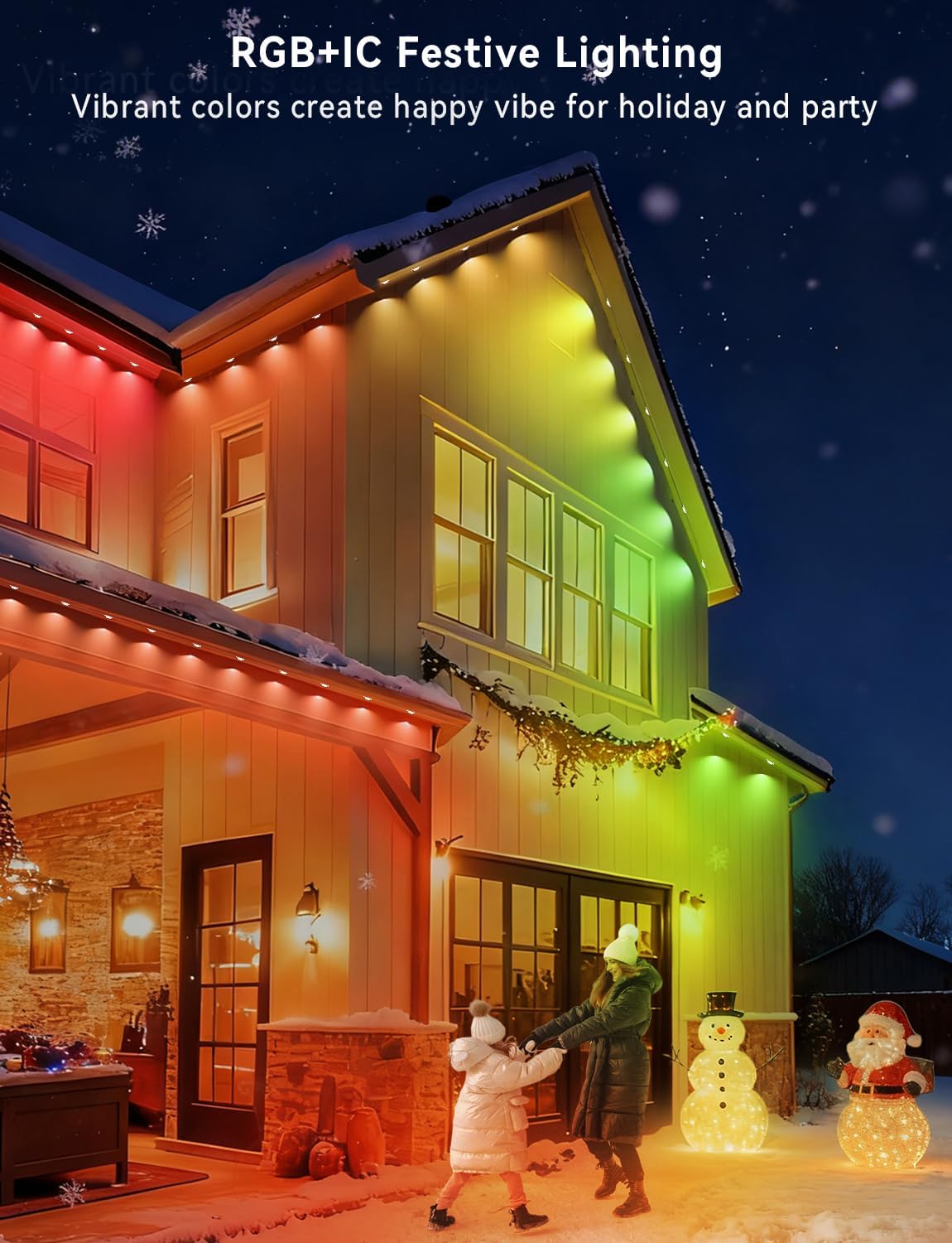 50FT Permanent Outdoor Lights with 30 LED, RGB Color Changing String Lights, IP67 Waterproof Eaves Light with APP & Remote Control, 49 Scene Modes, Music Sync Mode, For Christmas, Halloween, Party