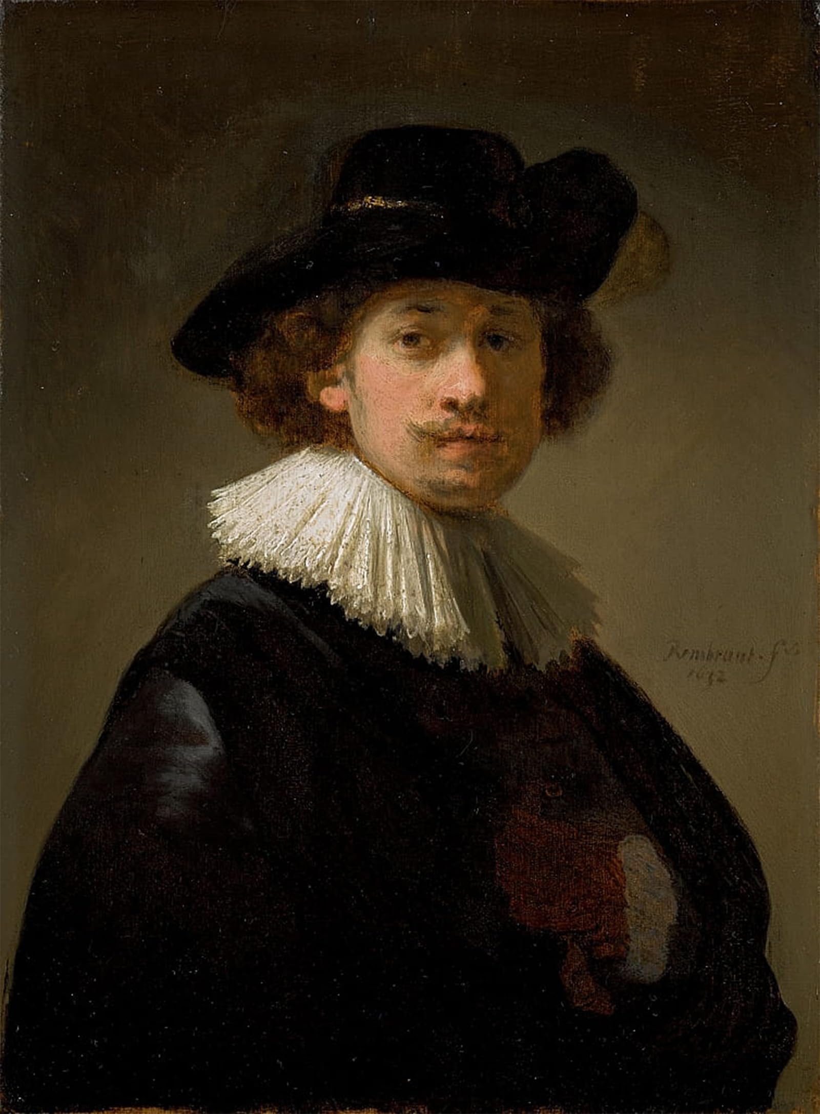 POSTERIIk Famous Animal Posters Vintage Picture Self-portrait, Wearing a Ruff and black hat by Rembrandt van Rijn Modern Wall Decor for Home Decor 60x90cm