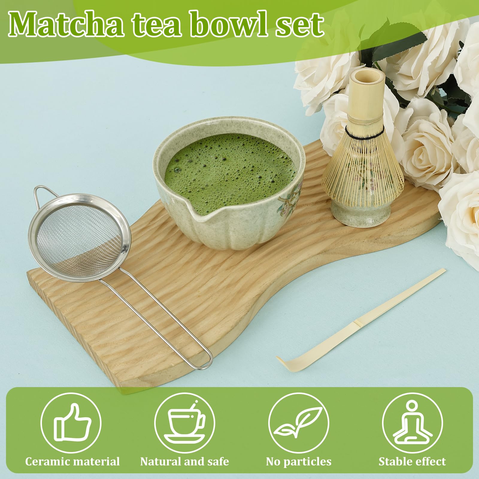 Scopa Bambù Matcha Set Da Tè Matcha - 5 Pezzi - Ciotola Ceramica E Scopa Bambù - Nero - Accessori Completi Kit Cerimonia Tè Giapponese - 5
