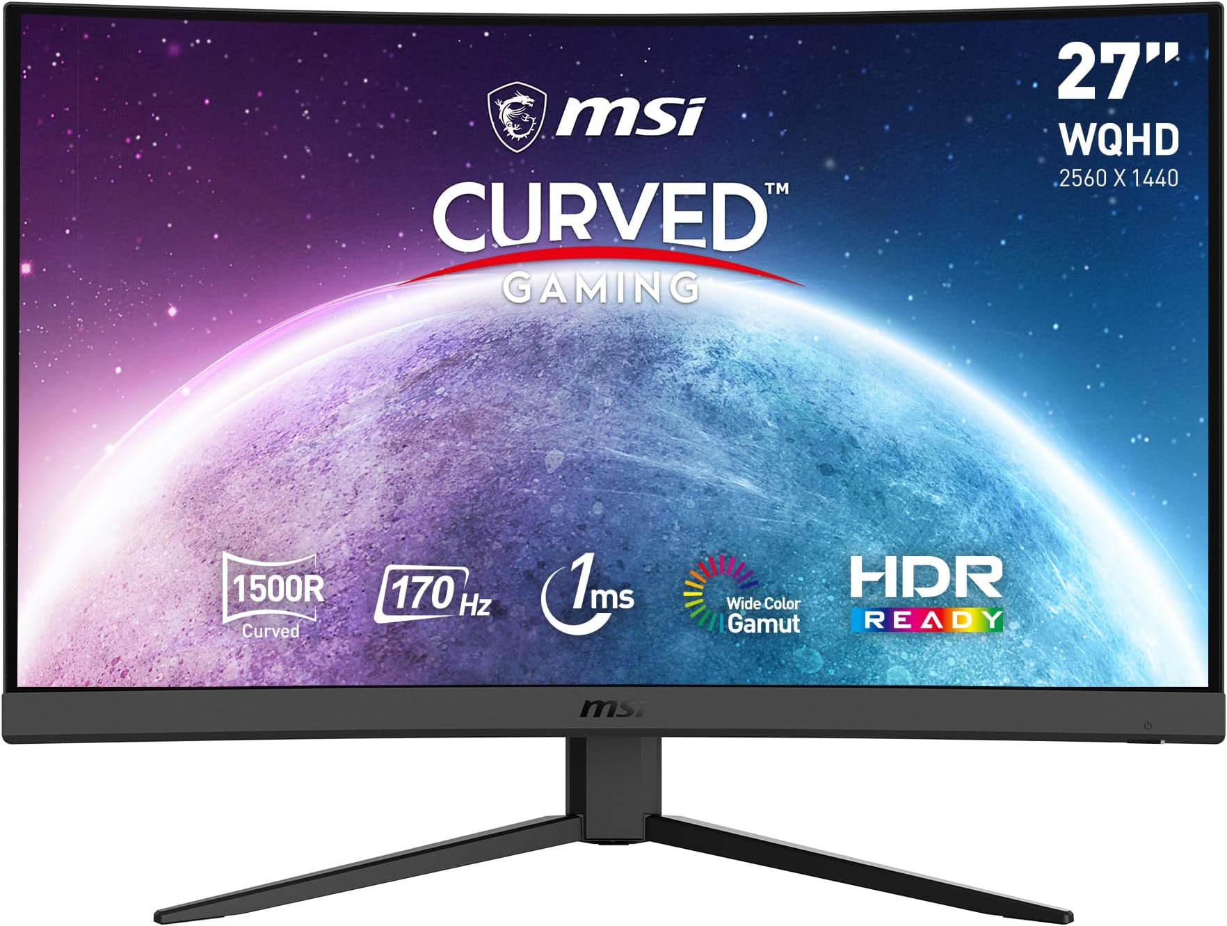 MSIG27CQ4 E2 27 Inch WQHD Curved Gaming Monitor - 1500R 2560 x 1440 VA Panel, 170Hz / 1ms, Adaptive-Sync, HDR Ready