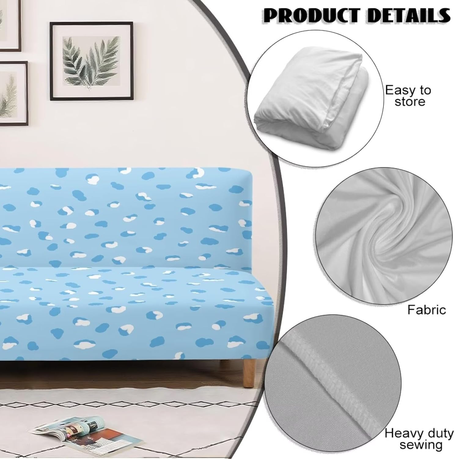 Blue Armless Couch Covers for Sofa Leopard Print Sofa Chair Slipcover Non Slip Furniture Protector Easy Going Stretch Slipcovers for Futon Couch
