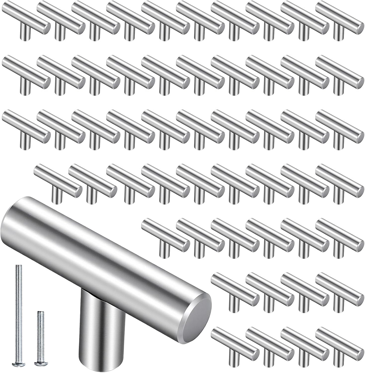 55 Pack Brushed Cabinet Knobs, 2 Inch Silver Cabinet Pulls, Stainless Steel Single Hole Drawer Handles for Kitchen Cabinets Dressers Wardrobes