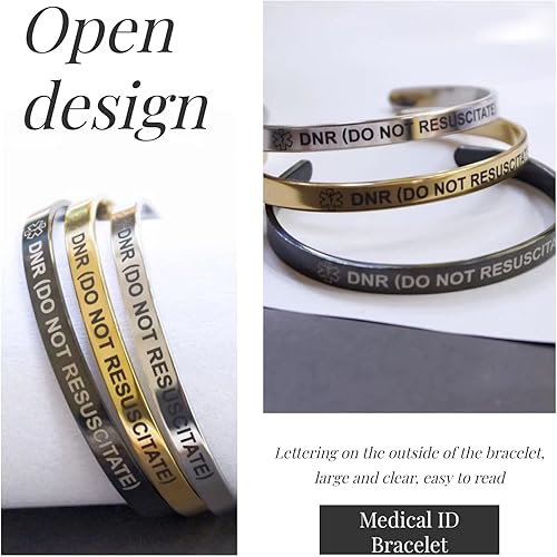 Miniatura 3 de RENYILIN 3 pulseras de acero inoxidable para identificación de alerta médica de emergencia, primeros auxilios