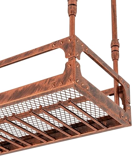 Miniatura 6 de Botellero colgante vintage con soporte para vidrio y estante, 39 pulgadas montado en el techo para botella de vino y soporte para vidrio, estante de